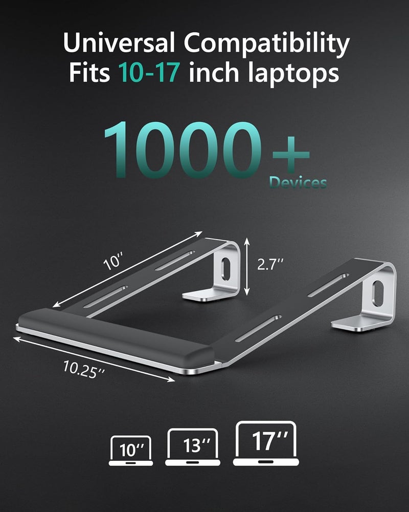 JCZT Aluminum Laptop Stand, Notebook Stand with Wrist Rest, Ergonomic Detachable Laptop Mount, Computer Stand Compatible with 10-17'' All Laptops Such as MacBook Air Pro/HP/Dell/Lenovo, Silver - Image 5